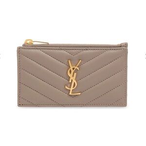 YSL Yves Saint Laurent Cassandre Quilted Card Holder Taupe